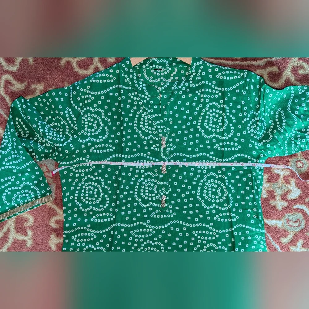 💚 New Grass Green White Gold Trim Kurta Dress M Tunic Party - Picture 8 of 16